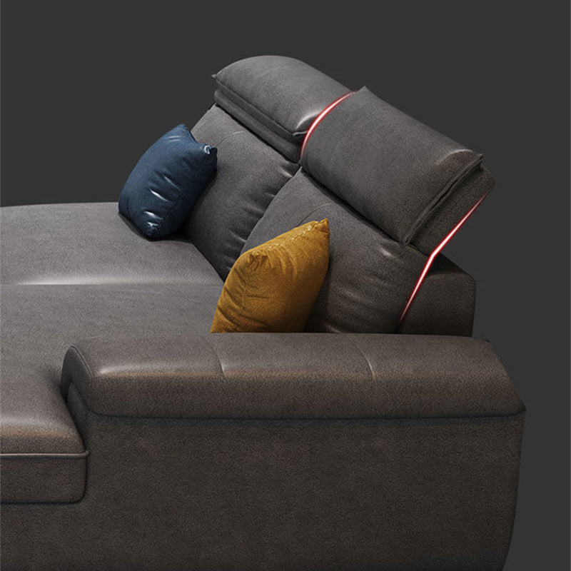 Faux Leather Cushion Back Sectional with Pillow Top Arm for Four People Clearhalo 'Furniture' 'furniture_sectionals' 'Living Room Furniture' 'Sectionals' 5057850