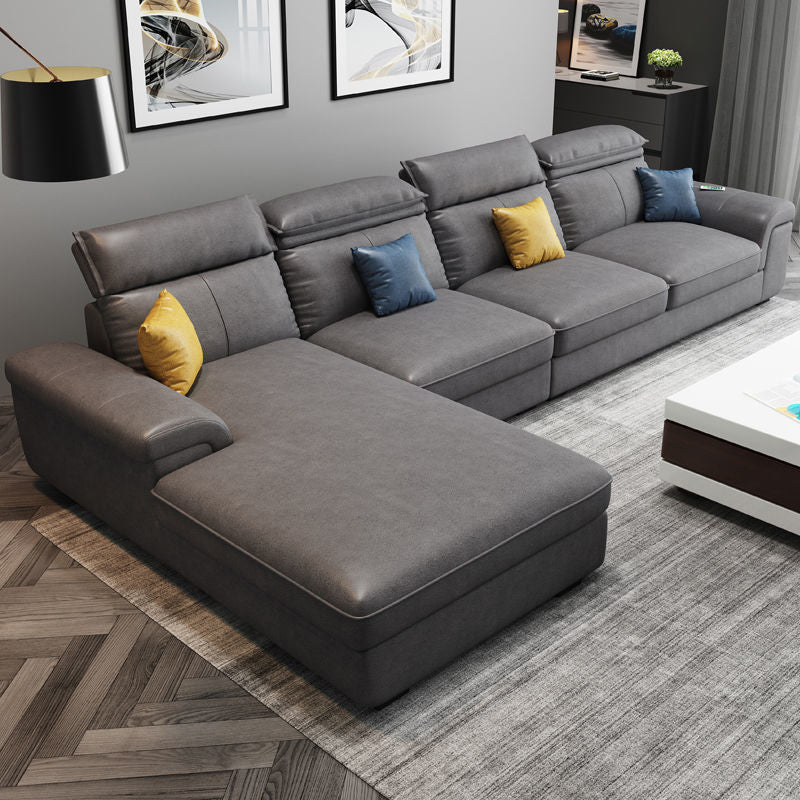 Faux Leather Cushion Back Sectional with Pillow Top Arm for Four People Dark Gray Left Clearhalo 'Furniture' 'furniture_sectionals' 'Living Room Furniture' 'Sectionals' 5057857