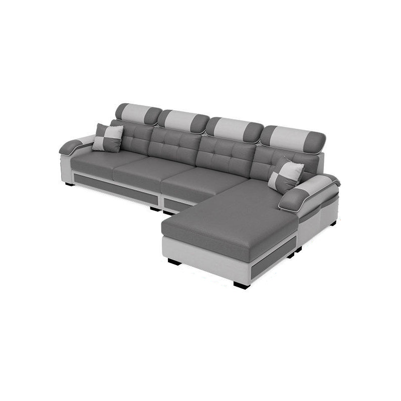 Scandinavian Pillow Top Arm Sectional with Tufted Back and Storage Grey Right Clearhalo 'Furniture' 'furniture_sectionals' 'Living Room Furniture' 'Sectionals' 5057875