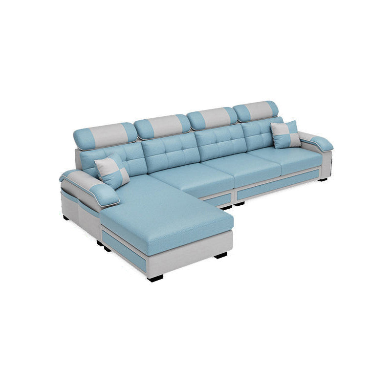 Scandinavian Pillow Top Arm Sectional with Tufted Back and Storage Light Blue-White Left Clearhalo 'Furniture' 'furniture_sectionals' 'Living Room Furniture' 'Sectionals' 5057885