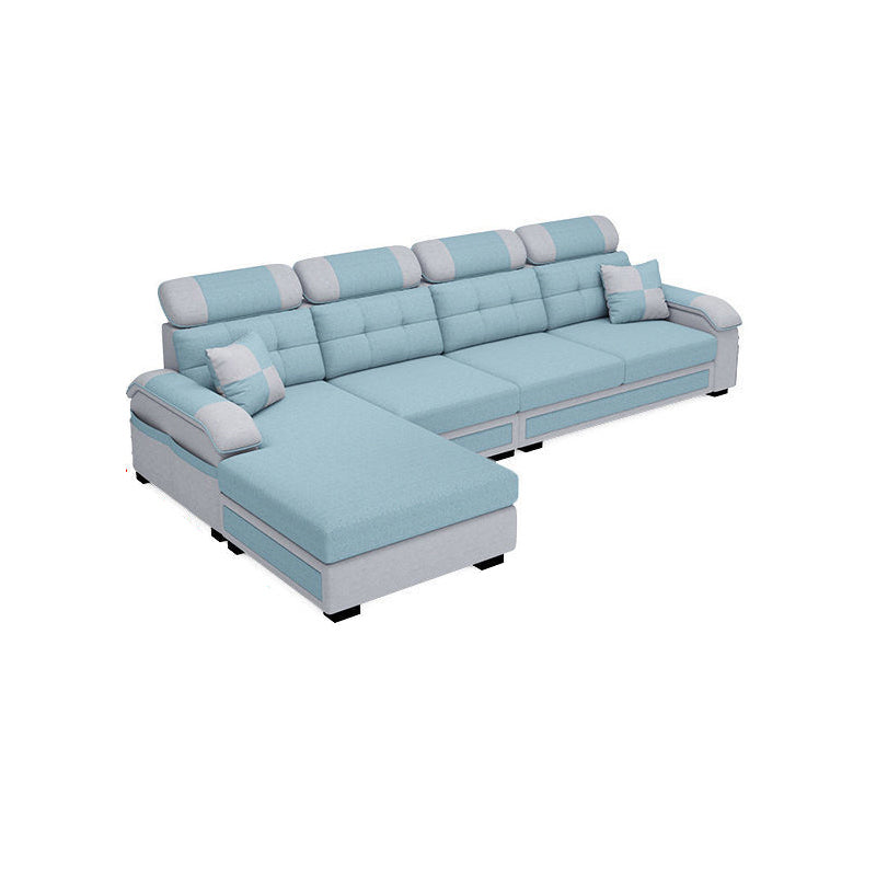 Scandinavian Pillow Top Arm Sectional with Tufted Back and Storage Light Blue Left Clearhalo 'Furniture' 'furniture_sectionals' 'Living Room Furniture' 'Sectionals' 5057890