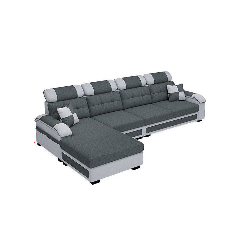 Scandinavian Pillow Top Arm Sectional with Tufted Back and Storage Dark Grey Light Grey Left Clearhalo 'Furniture' 'furniture_sectionals' 'Living Room Furniture' 'Sectionals' 5057893