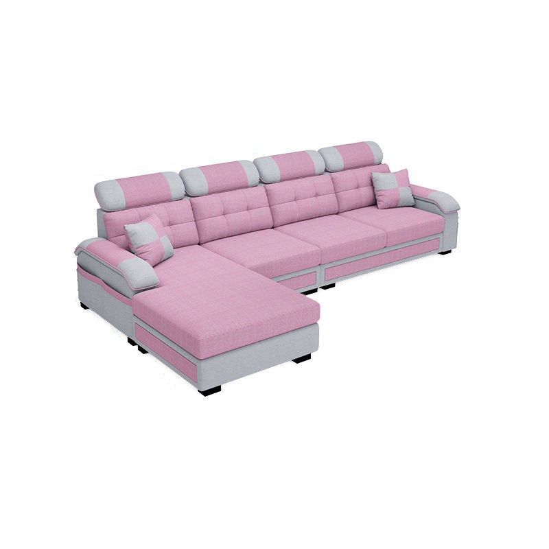 Scandinavian Pillow Top Arm Sectional with Tufted Back and Storage Pink Left Clearhalo 'Furniture' 'furniture_sectionals' 'Living Room Furniture' 'Sectionals' 5057894