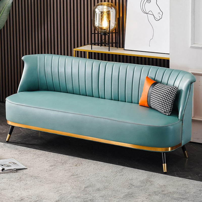 Faux Leather Modern Recessed Arm Sofa Standard Sofa for Living Room, Apartment Mint Green Clearhalo 'furn' 'furn_sofas' 'Furniture' 'furniture_sofas' 'Living Room Furniture' 'Sofa' 'sofas' 5057898