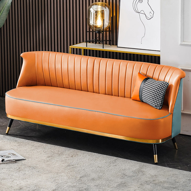 Faux Leather Modern Recessed Arm Sofa Standard Sofa for Living Room, Apartment Green Orange Clearhalo 'furn' 'furn_sofas' 'Furniture' 'furniture_sofas' 'Living Room Furniture' 'Sofa' 'sofas' 5057900