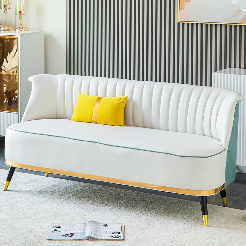 Faux Leather Modern Recessed Arm Sofa Standard Sofa for Living Room, Apartment White Green Clearhalo 'furn' 'furn_sofas' 'Furniture' 'furniture_sofas' 'Living Room Furniture' 'Sofa' 'sofas' 5057901