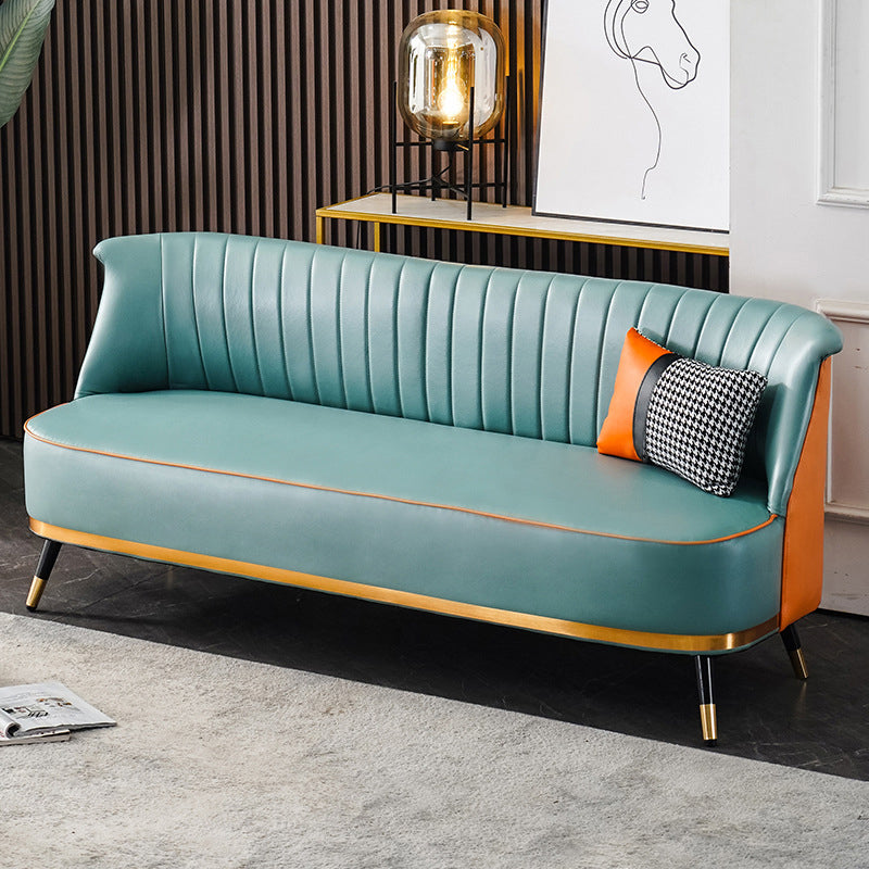Faux Leather Modern Recessed Arm Sofa Standard Sofa for Living Room, Apartment 47"L x 24"W x 30"H Orange Green Clearhalo 'furn' 'furn_sofas' 'Furniture' 'furniture_sofas' 'Living Room Furniture' 'Sofa' 'sofas' 5057908