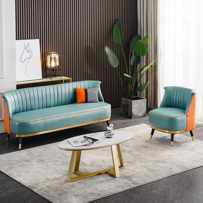 Faux Leather Modern Recessed Arm Sofa Standard Sofa for Living Room, Apartment Clearhalo 'furn' 'furn_sofas' 'Furniture' 'furniture_sofas' 'Living Room Furniture' 'Sofa' 'sofas' 5057910