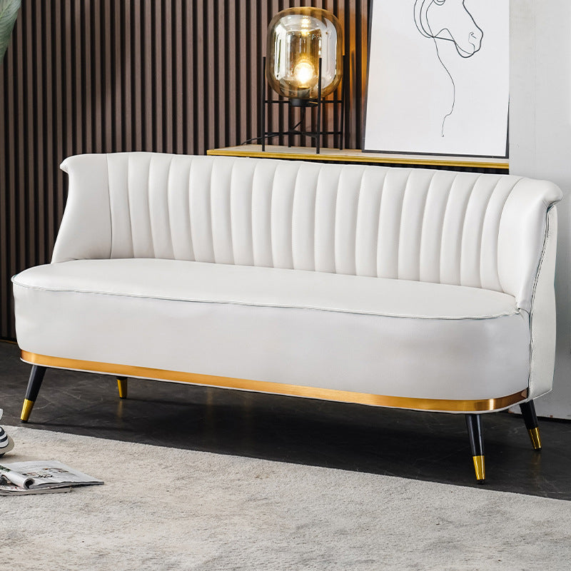 Faux Leather Modern Recessed Arm Sofa Standard Sofa for Living Room, Apartment Off-White Clearhalo 'furn' 'furn_sofas' 'Furniture' 'furniture_sofas' 'Living Room Furniture' 'Sofa' 'sofas' 5057912