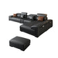 Black Faux Leather Sofa 33.46" H Pillow Top Arm Sofa & Chaise Sofa with Ottoman 150"L x 71"W x 33.5"H Clearhalo 'furn' 'furn_sectionals' 'Furniture' 'furniture_sectionals' 'Living Room Furniture' 'Sectionals' 5057916