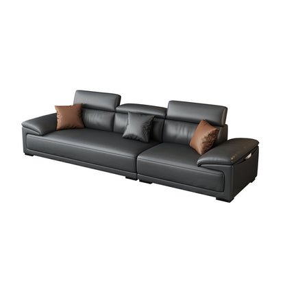 Black Faux Leather Sofa 33.46" H Pillow Top Arm Sofa & Chaise Sofa 106"L x 39.5"W x 33.5"H Clearhalo 'furn' 'furn_sectionals' 'Furniture' 'furniture_sectionals' 'Living Room Furniture' 'Sectionals' 5057918