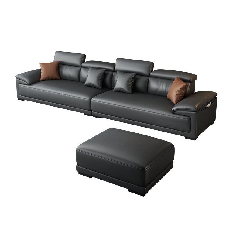 Black Faux Leather Sofa 33.46" H Pillow Top Arm Sofa & Chaise Sofa with Ottoman 133"L x 39.5"W x 33.5"H Clearhalo 'furn' 'furn_sectionals' 'Furniture' 'furniture_sectionals' 'Living Room Furniture' 'Sectionals' 5057919
