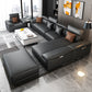 Black Faux Leather Sofa 33.46" H Pillow Top Arm Sofa & Chaise Clearhalo 'furn' 'furn_sectionals' 'Furniture' 'furniture_sectionals' 'Living Room Furniture' 'Sectionals' 5057920