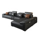 Black Faux Leather Sofa 33.46" H Pillow Top Arm Sofa & Chaise Sofa 150"L x 71"W x 33.5"H Clearhalo 'furn' 'furn_sectionals' 'Furniture' 'furniture_sectionals' 'Living Room Furniture' 'Sectionals' 5057923