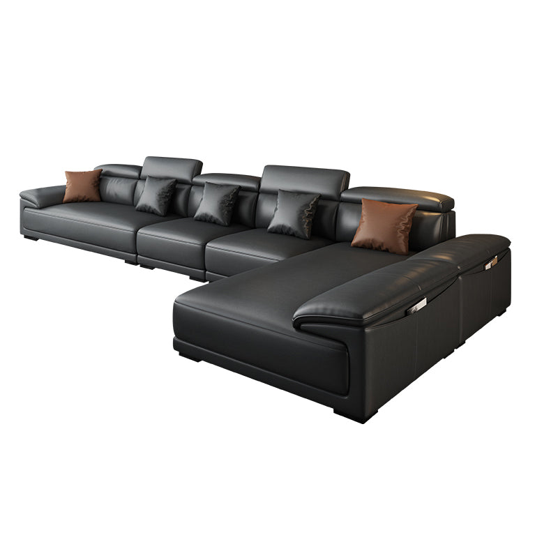 Black Faux Leather Sofa 33.46" H Pillow Top Arm Sofa & Chaise Sofa 161"L x 71"W x 33.5"H Clearhalo 'furn' 'furn_sectionals' 'Furniture' 'furniture_sectionals' 'Living Room Furniture' 'Sectionals' 5057925