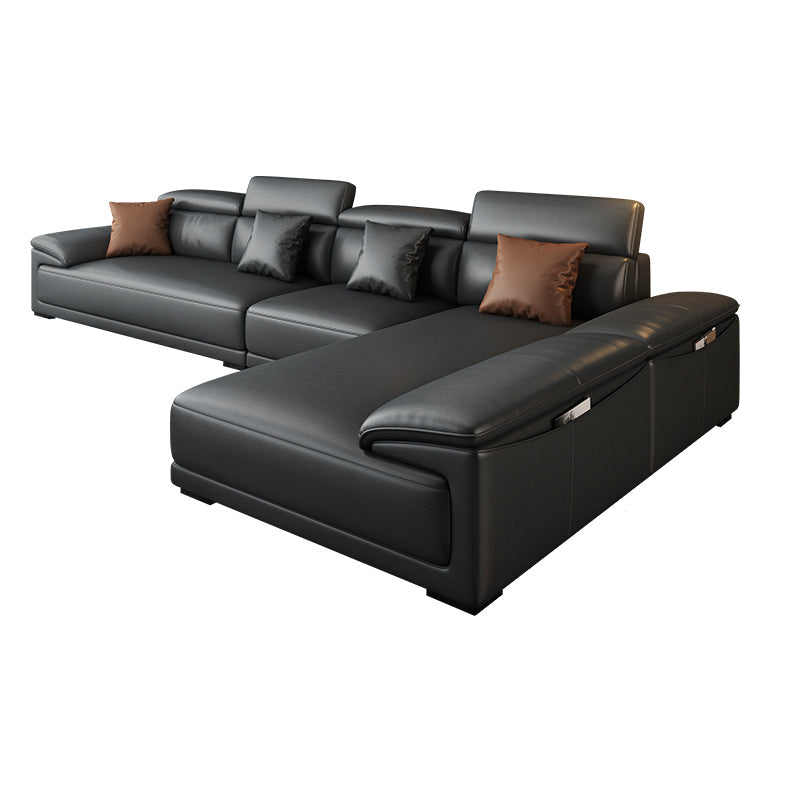Black Faux Leather Sofa 33.46" H Pillow Top Arm Sofa & Chaise Sofa 134"L x 71"W x 33.5"H Clearhalo 'furn' 'furn_sectionals' 'Furniture' 'furniture_sectionals' 'Living Room Furniture' 'Sectionals' 5057927
