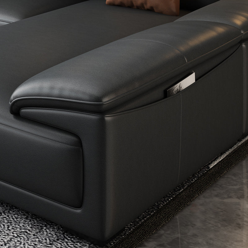 Black Faux Leather Sofa 33.46" H Pillow Top Arm Sofa & Chaise Clearhalo 'furn' 'furn_sectionals' 'Furniture' 'furniture_sectionals' 'Living Room Furniture' 'Sectionals' 5057929