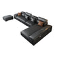 Black Faux Leather Sofa 33.46" H Pillow Top Arm Sofa & Chaise Sofa with Ottoman 134"L x 71"W x 33.5"H Clearhalo 'furn' 'furn_sectionals' 'Furniture' 'furniture_sectionals' 'Living Room Furniture' 'Sectionals' 5057931