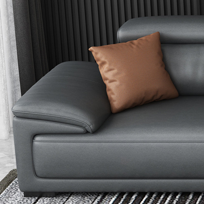 Black Faux Leather Sofa 33.46" H Pillow Top Arm Sofa & Chaise Clearhalo 'furn' 'furn_sectionals' 'Furniture' 'furniture_sectionals' 'Living Room Furniture' 'Sectionals' 5057932