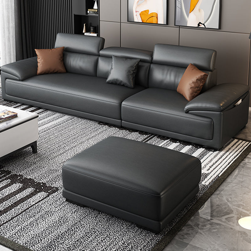 Black Faux Leather Sofa 33.46" H Pillow Top Arm Sofa & Chaise Clearhalo 'furn' 'furn_sectionals' 'Furniture' 'furniture_sectionals' 'Living Room Furniture' 'Sectionals' 5057936