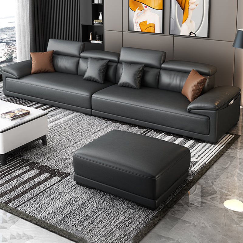Black Faux Leather Sofa 33.46" H Pillow Top Arm Sofa & Chaise Clearhalo 'furn' 'furn_sectionals' 'Furniture' 'furniture_sectionals' 'Living Room Furniture' 'Sectionals' 5057937
