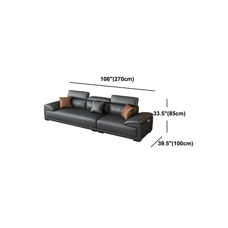 Black Faux Leather Sofa 33.46" H Pillow Top Arm Sofa & Chaise Clearhalo 'furn' 'furn_sectionals' 'Furniture' 'furniture_sectionals' 'Living Room Furniture' 'Sectionals' 5057939