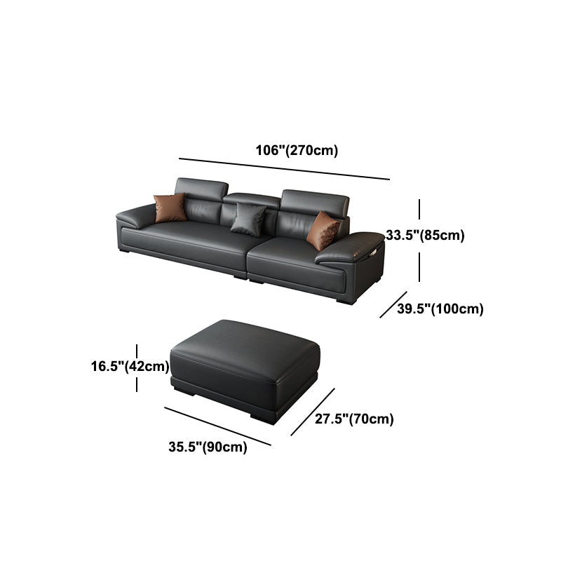 Black Faux Leather Sofa 33.46" H Pillow Top Arm Sofa & Chaise Clearhalo 'furn' 'furn_sectionals' 'Furniture' 'furniture_sectionals' 'Living Room Furniture' 'Sectionals' 5057940