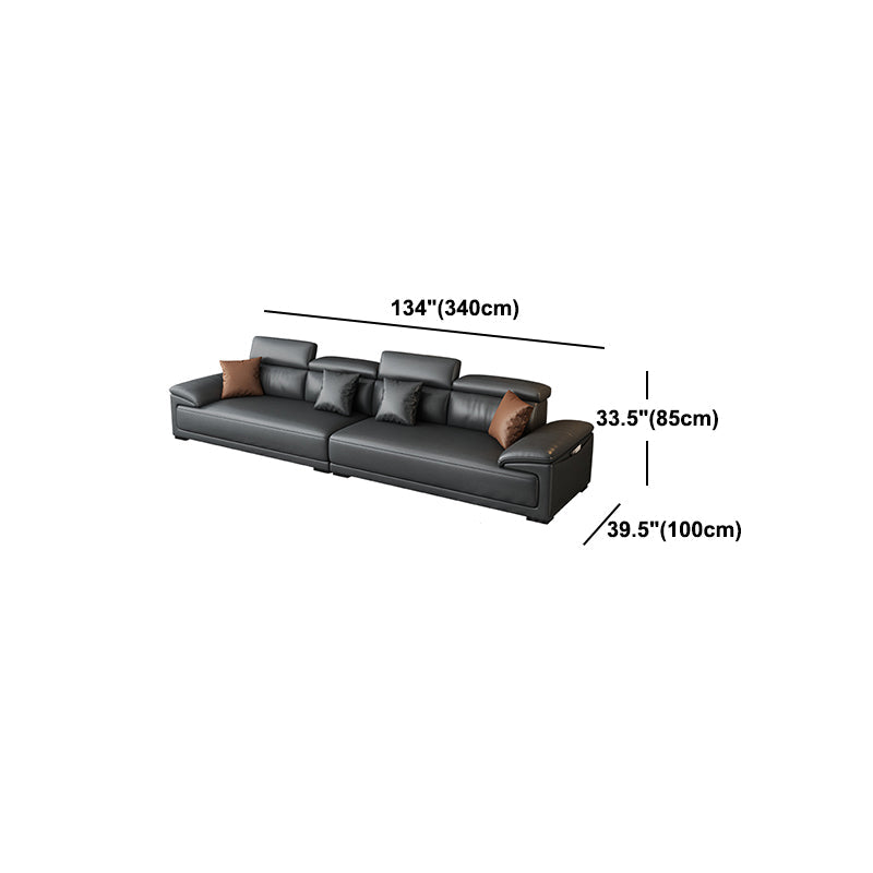 Black Faux Leather Sofa 33.46" H Pillow Top Arm Sofa & Chaise Clearhalo 'furn' 'furn_sectionals' 'Furniture' 'furniture_sectionals' 'Living Room Furniture' 'Sectionals' 5057941