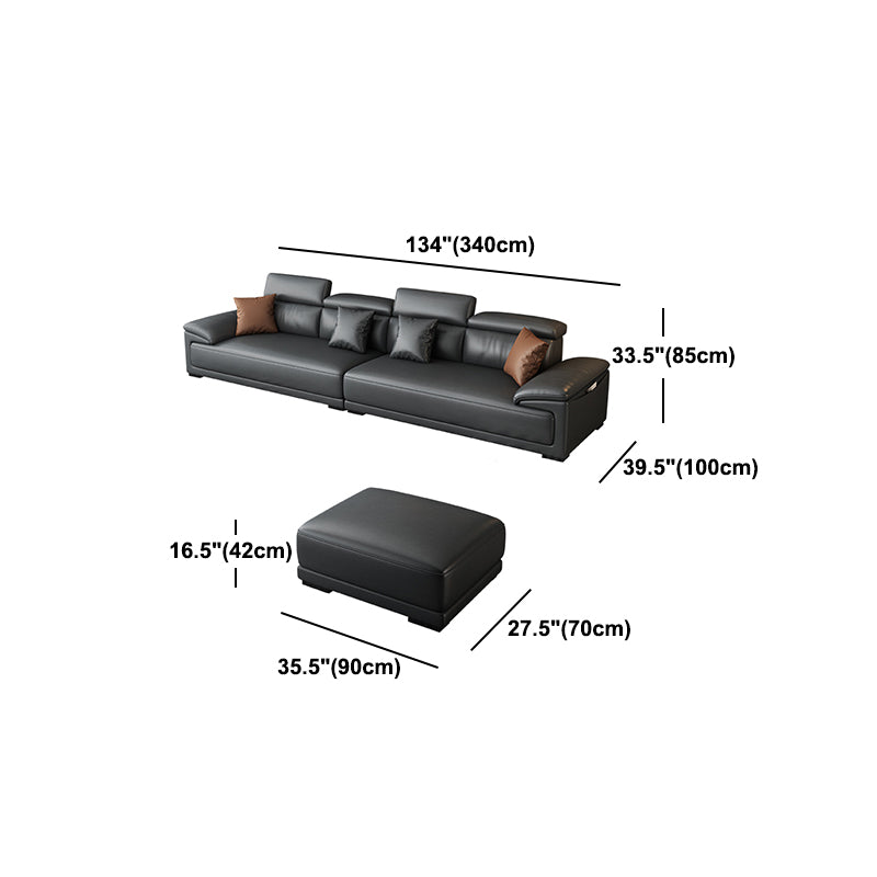 Black Faux Leather Sofa 33.46" H Pillow Top Arm Sofa & Chaise Clearhalo 'furn' 'furn_sectionals' 'Furniture' 'furniture_sectionals' 'Living Room Furniture' 'Sectionals' 5057942
