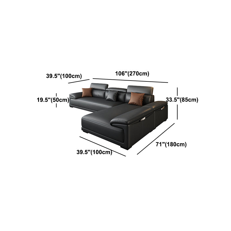Black Faux Leather Sofa 33.46" H Pillow Top Arm Sofa & Chaise Clearhalo 'furn' 'furn_sectionals' 'Furniture' 'furniture_sectionals' 'Living Room Furniture' 'Sectionals' 5057943