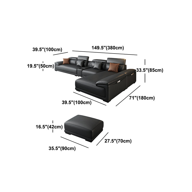 Black Faux Leather Sofa 33.46" H Pillow Top Arm Sofa & Chaise Clearhalo 'furn' 'furn_sectionals' 'Furniture' 'furniture_sectionals' 'Living Room Furniture' 'Sectionals' 5057948