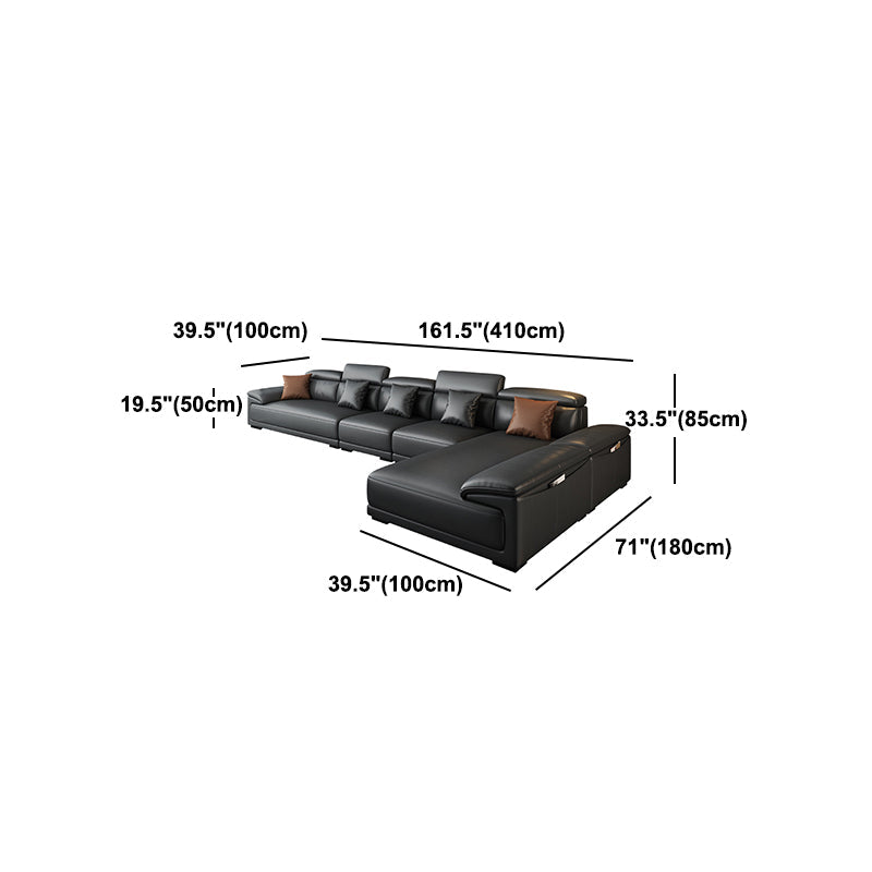 Black Faux Leather Sofa 33.46" H Pillow Top Arm Sofa & Chaise Clearhalo 'furn' 'furn_sectionals' 'Furniture' 'furniture_sectionals' 'Living Room Furniture' 'Sectionals' 5057949