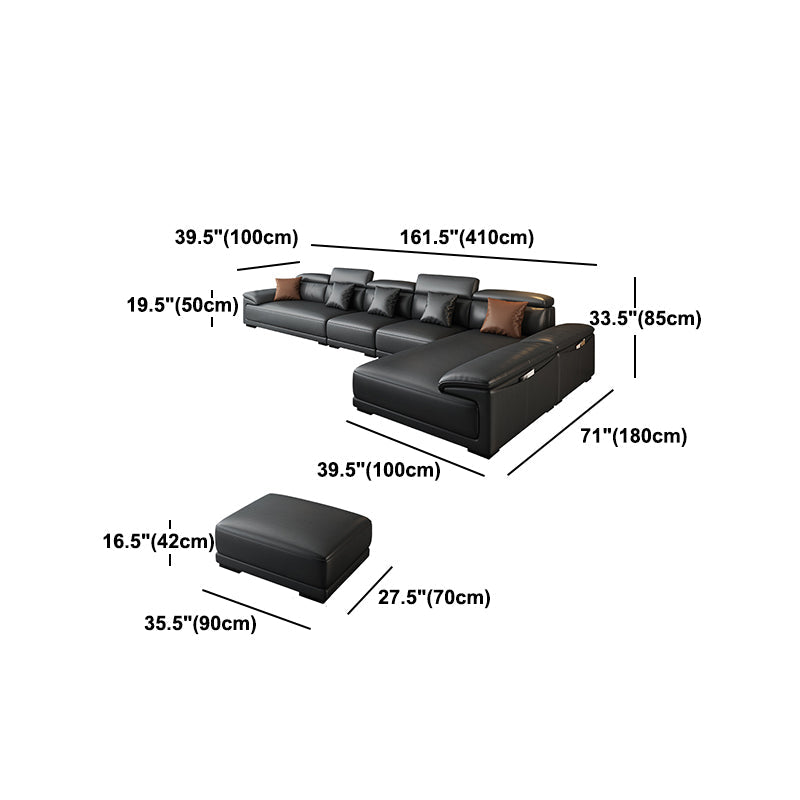 Black Faux Leather Sofa 33.46" H Pillow Top Arm Sofa & Chaise Clearhalo 'furn' 'furn_sectionals' 'Furniture' 'furniture_sectionals' 'Living Room Furniture' 'Sectionals' 5057950