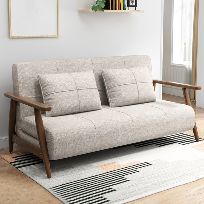 Convertible Cotton Blend and Faux Leather Modern Sofa Bed in Brown 59"L x 35"W x 36"H Cotton Blend Sponge Clearhalo 'furn' 'furn_sofas' 'Furniture' 'furniture_sofas' 'Living Room Furniture' 'Sofa' 'sofas' 5057952