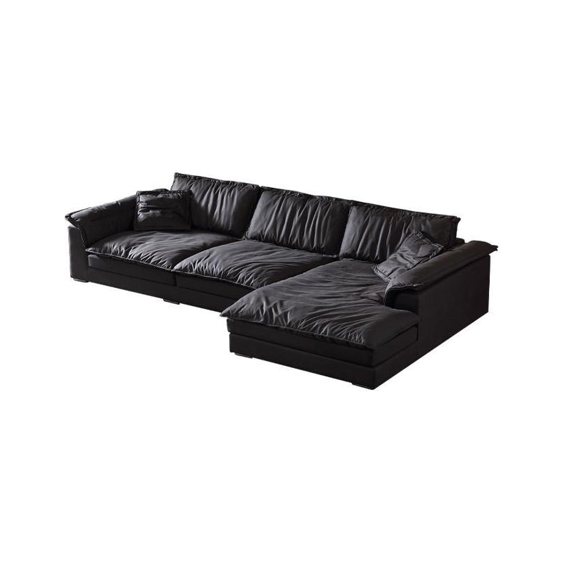 Contemporary Pillow Top Arm Sofa 30.7" H Faux Leather Sofa & Chaise 130"L x 71"W x 31"H Clearhalo 'furn' 'furn_sectionals' 'Furniture' 'furniture_sectionals' 'Living Room Furniture' 'Sectionals' 5057984