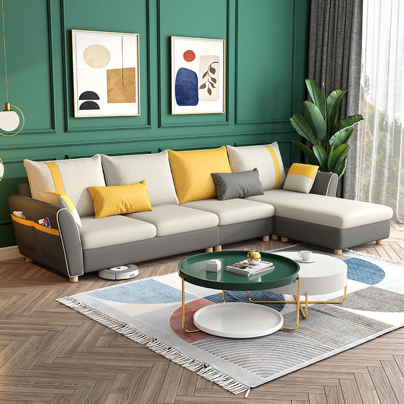 4-seater Sectional with Four Pillows Back and Storage for Apartment Dark Gray-Yellow Clearhalo 'furn' 'furn_sectionals' 'Furniture' 'furniture_sectionals' 'Living Room Furniture' 'Sectionals' 5058021
