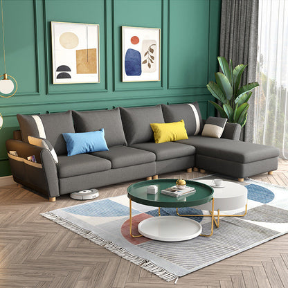 4-seater Sectional with Four Pillows Back and Storage for Apartment Dark Gray Clearhalo 'furn' 'furn_sectionals' 'Furniture' 'furniture_sectionals' 'Living Room Furniture' 'Sectionals' 5058024
