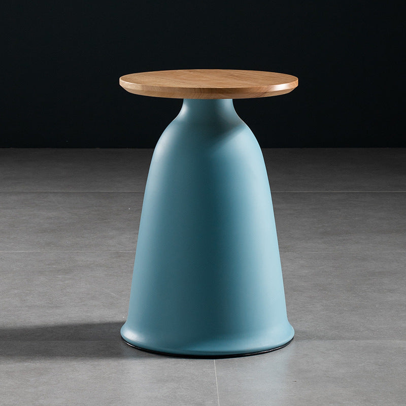 Nordic Style Round Coffee Table Wood Color Rubber Wood Top and Metal Base Cocktail Table 13"L x 13"W x 18"H Blue Clearhalo 'Coffee & Accent Tables' 'End & Side Tables' 'end_side_table' 'end_side_tables' 'furn' 'furn_end_side_tables' 'Furniture' 'furniture_end_side_table' 'Living Room Furniture' 5058115