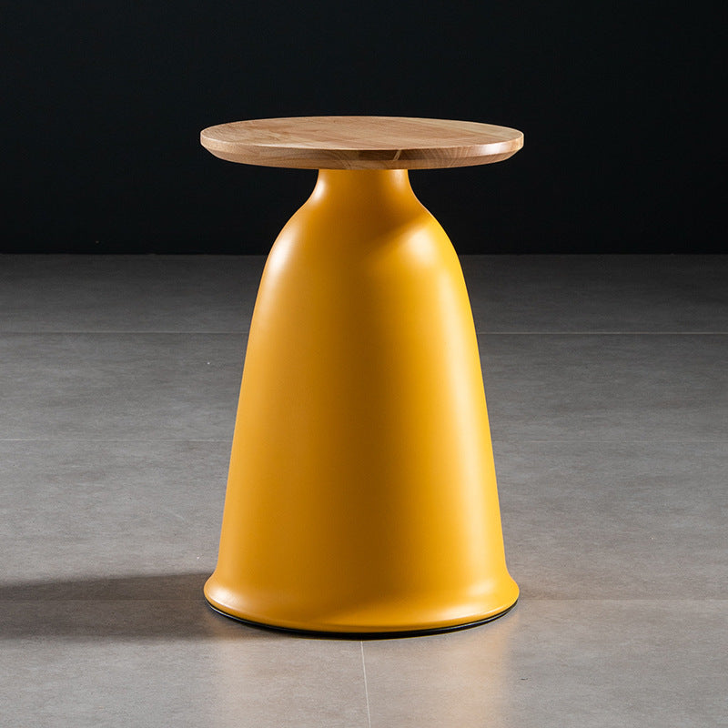 Nordic Style Round Coffee Table Wood Color Rubber Wood Top and Metal Base Cocktail Table 13"L x 13"W x 18"H Yellow Clearhalo 'Coffee & Accent Tables' 'End & Side Tables' 'end_side_table' 'end_side_tables' 'furn' 'furn_end_side_tables' 'Furniture' 'furniture_end_side_table' 'Living Room Furniture' 5058120