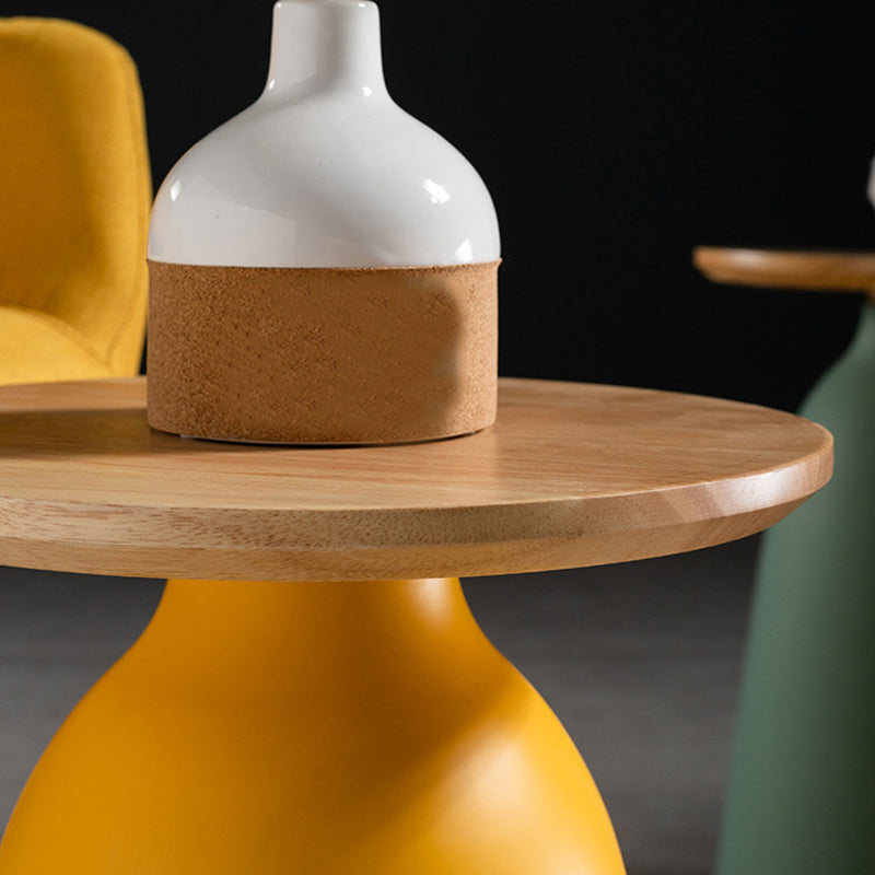 Nordic Style Round Coffee Table Wood Color Rubber Wood Top and Metal Base Cocktail Table Clearhalo 'Coffee & Accent Tables' 'End & Side Tables' 'end_side_table' 'end_side_tables' 'furn' 'furn_end_side_tables' 'Furniture' 'furniture_end_side_table' 'Living Room Furniture' 5058125