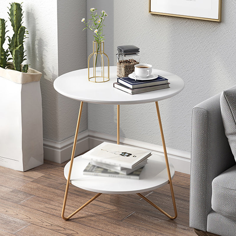 Traditional Style Cocktail Table Artificial Wood with Storage Rack Round Coffee Table 18"H x 16"L x 16"W White Clearhalo 'Coffee & Accent Tables' 'End & Side Tables' 'end_side_table' 'Furniture' 'furniture_end_side_table' 'Living Room Furniture' 5058207