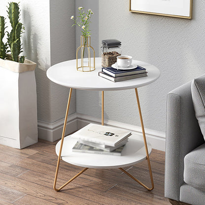 Traditional Style Cocktail Table Artificial Wood with Storage Rack Round Coffee Table 18"H x 16"L x 16"W White Clearhalo 'Coffee & Accent Tables' 'End & Side Tables' 'end_side_table' 'Furniture' 'furniture_end_side_table' 'Living Room Furniture' 5058207