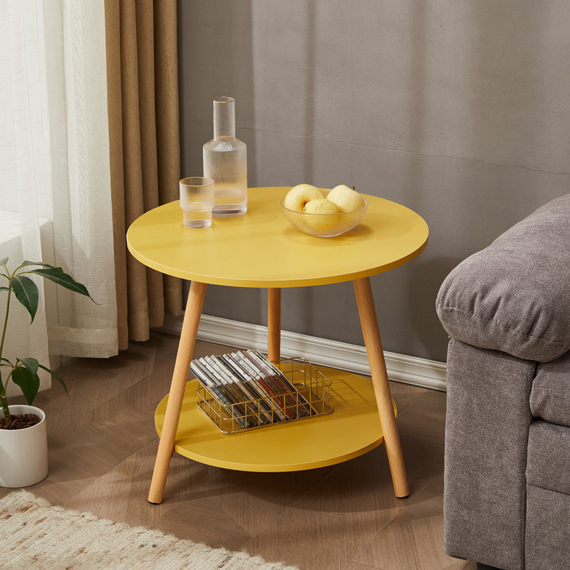 Traditional Style Cocktail Table Artificial Wood White/yellow/natural Color Coffee Table 23.6"L x 23.6"W x 20.5"H Yellow Shelves Included Clearhalo 'Coffee & Accent Tables' 'End & Side Tables' 'end_side_table' 'end_side_tables' 'furn' 'furn_end_side_tables' 'Furniture' 'furniture_end_side_table' 'Living Room Furniture' 5058244