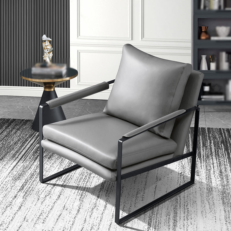 Faux Leather Chair 27.5" L x27.9" W x29.5" H Arms Included Chair Light Gray Cotton Clearhalo 'Accent Chairs' 'accent_chairs' 'Chairs & Seating' 'furn' 'furn_accent_chairs' 'Furniture' 'furniture_accent_chairs' 'Living Room Furniture' 5058308