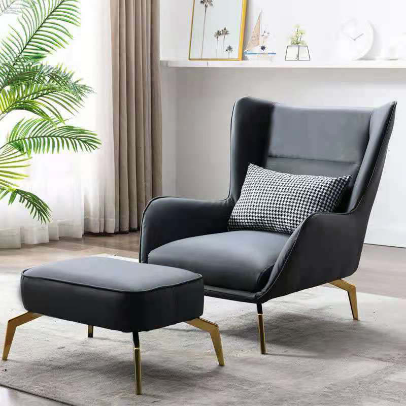 Faux Leather Chair30.7" L x36.6" W x 33.8" H Arms Included Chair Gray With Ottoman Clearhalo 'Accent Chairs' 'accent_chairs' 'Chairs & Seating' 'furn' 'furn_accent_chairs' 'Furniture' 'furniture_accent_chairs' 'Living Room Furniture' 5058337