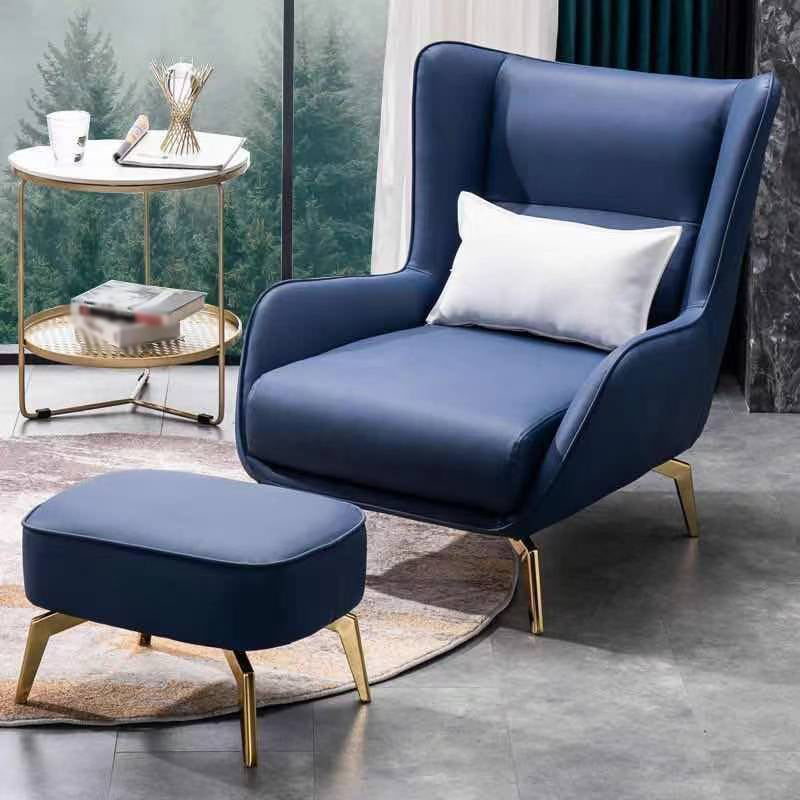 Faux Leather Chair30.7" L x36.6" W x 33.8" H Arms Included Chair Blue With Ottoman Clearhalo 'Accent Chairs' 'accent_chairs' 'Chairs & Seating' 'furn' 'furn_accent_chairs' 'Furniture' 'furniture_accent_chairs' 'Living Room Furniture' 5058339