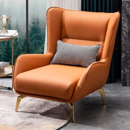 Faux Leather Chair30.7" L x36.6" W x 33.8" H Arms Included Chair Tangerine Without Ottoman Clearhalo 'Accent Chairs' 'accent_chairs' 'Chairs & Seating' 'furn' 'furn_accent_chairs' 'Furniture' 'furniture_accent_chairs' 'Living Room Furniture' 5058340