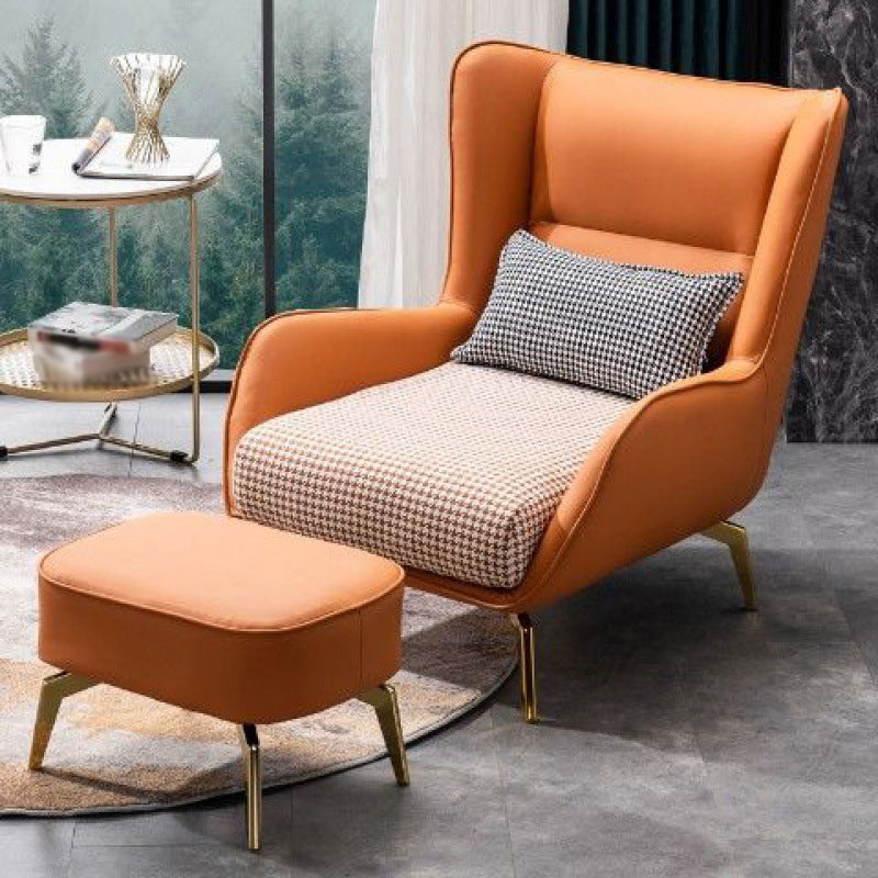 Faux Leather Chair30.7" L x36.6" W x 33.8" H Arms Included Chair Tangerine Houndstooth Orange Houndstooth With Ottoman Clearhalo 'Accent Chairs' 'accent_chairs' 'Chairs & Seating' 'furn' 'furn_accent_chairs' 'Furniture' 'furniture_accent_chairs' 'Living Room Furniture' 5058341