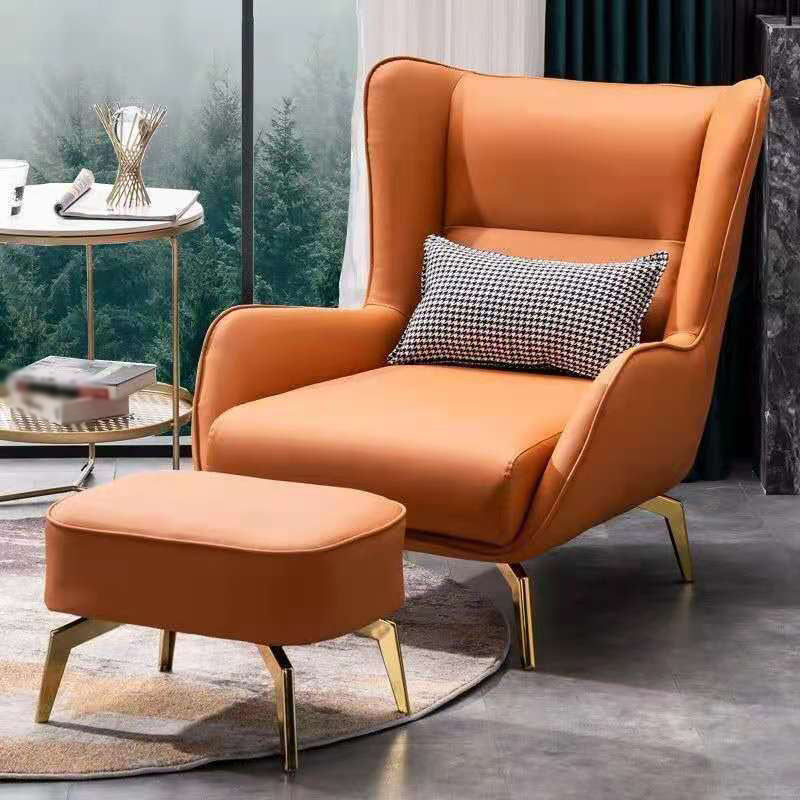 Faux Leather Chair30.7" L x36.6" W x 33.8" H Arms Included Chair Tangerine With Ottoman Clearhalo 'Accent Chairs' 'accent_chairs' 'Chairs & Seating' 'furn' 'furn_accent_chairs' 'Furniture' 'furniture_accent_chairs' 'Living Room Furniture' 5058342