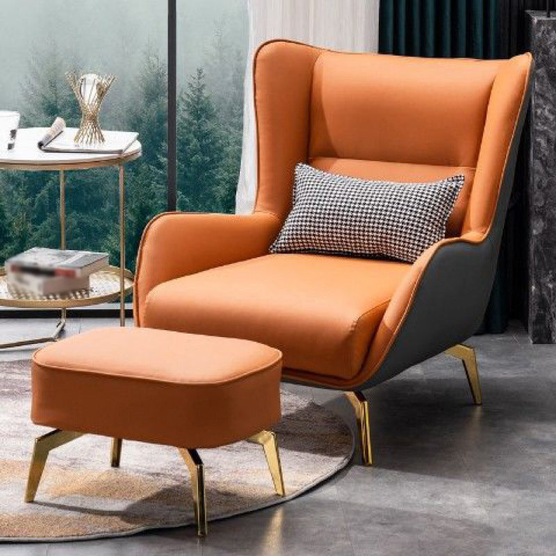Faux Leather Chair30.7" L x36.6" W x 33.8" H Arms Included Chair Orange Gray With Ottoman Clearhalo 'Accent Chairs' 'accent_chairs' 'Chairs & Seating' 'furn' 'furn_accent_chairs' 'Furniture' 'furniture_accent_chairs' 'Living Room Furniture' 5058345